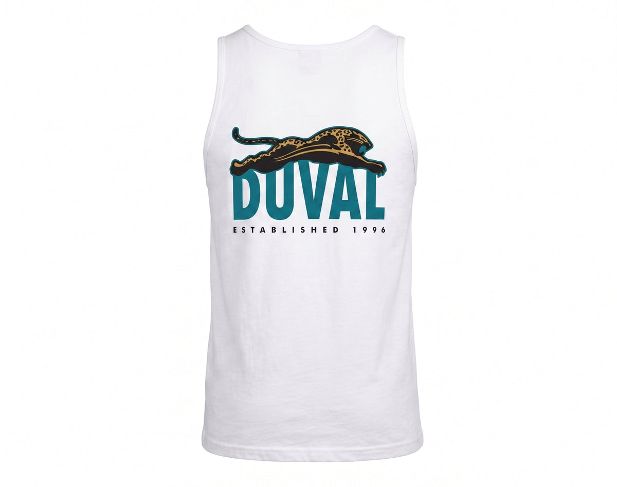 Duval Established 1995 white tank block print