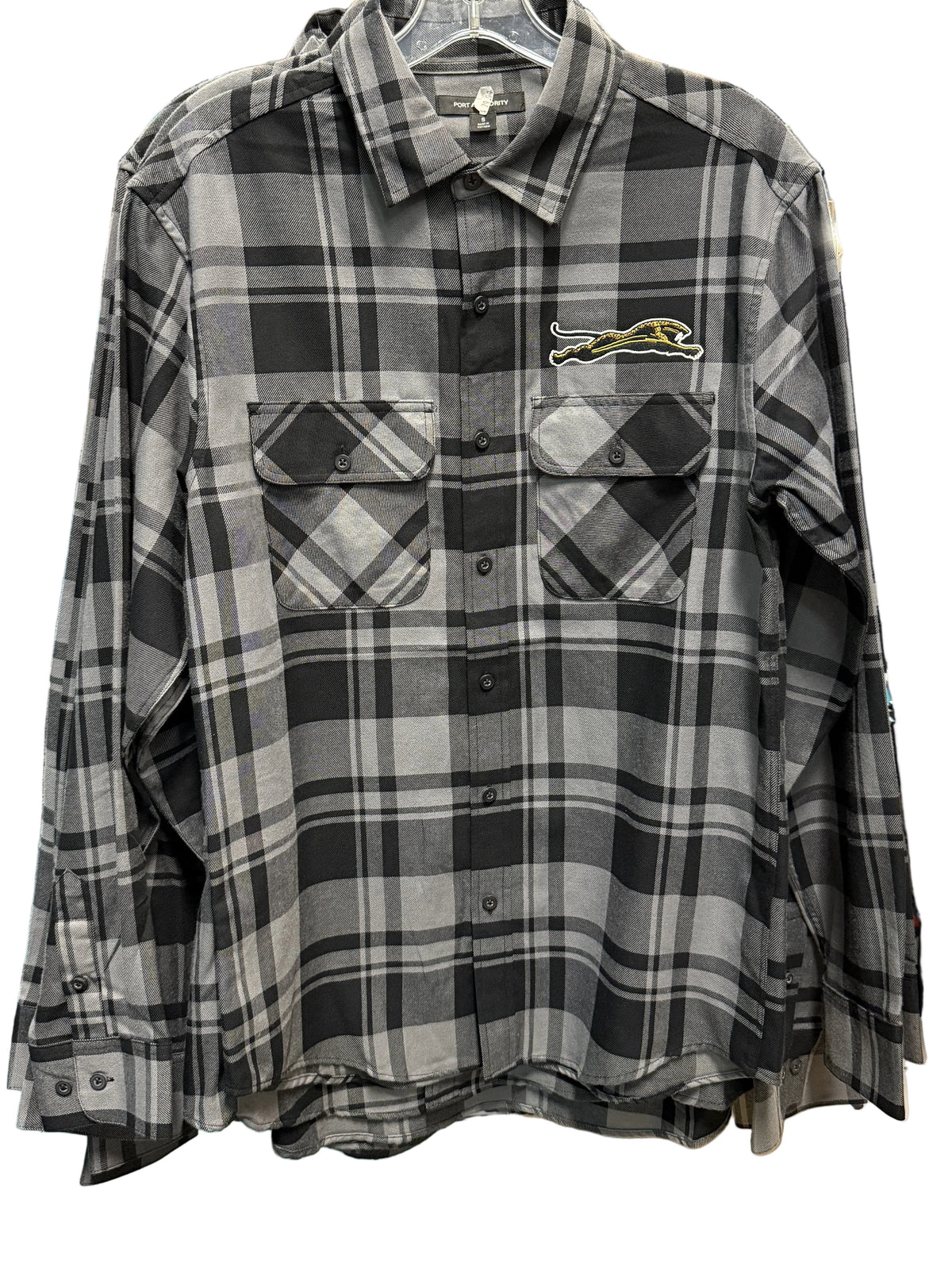 Duval Threads Men's Leaping Jaguar Black Grey Plaid Flannel