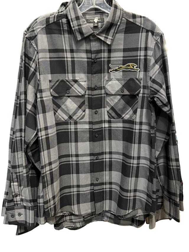 Duval Threads Men's Leaping Jaguar Black Grey Plaid Flannel