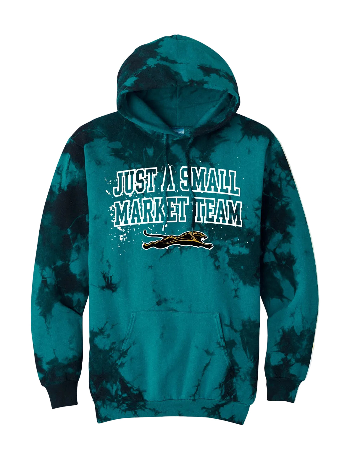 Duval Threads Men's Small Market Leaping Jaguar Teal Black Tie Dye Hoodie