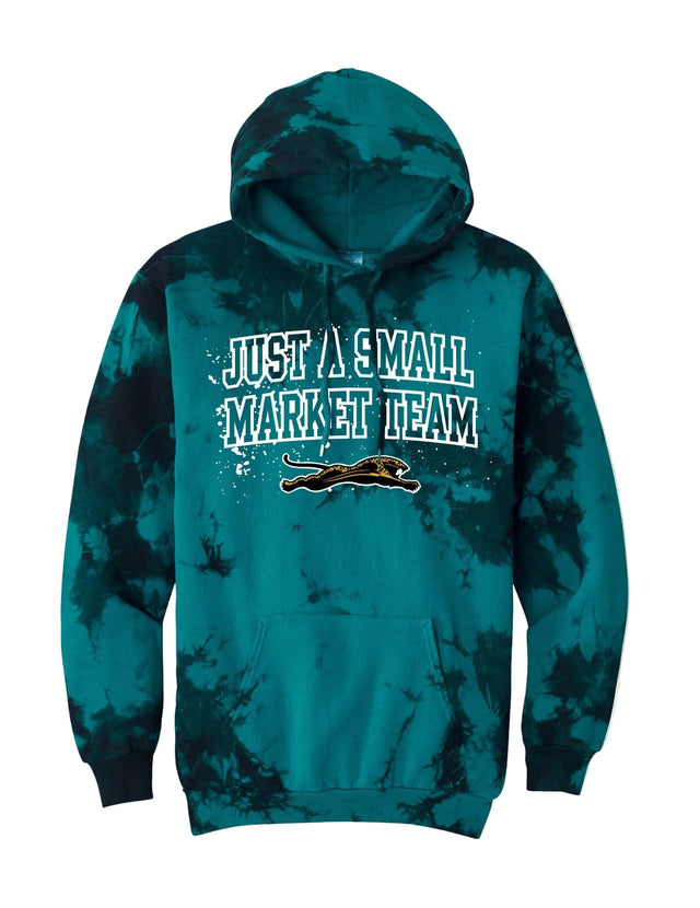 Duval Threads Men's Small Market Leaping Jaguar Teal Black Tie Dye Hoodie