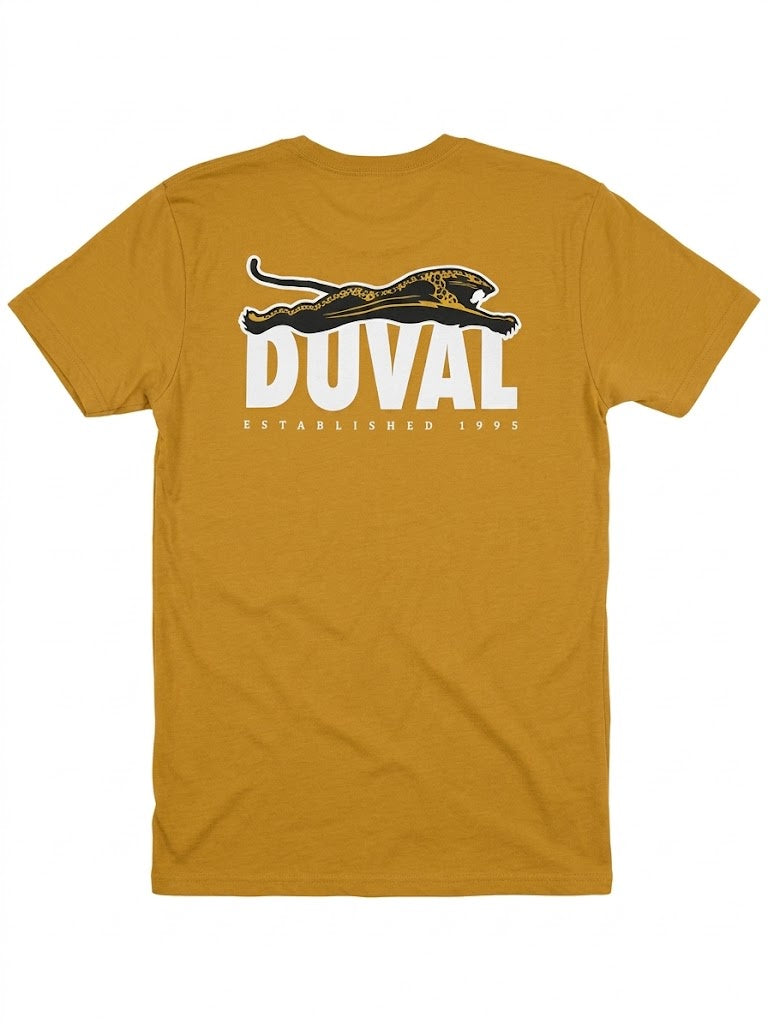 Duval Threads Men's 1995 Leaping Jaguar Antique Gold Tee