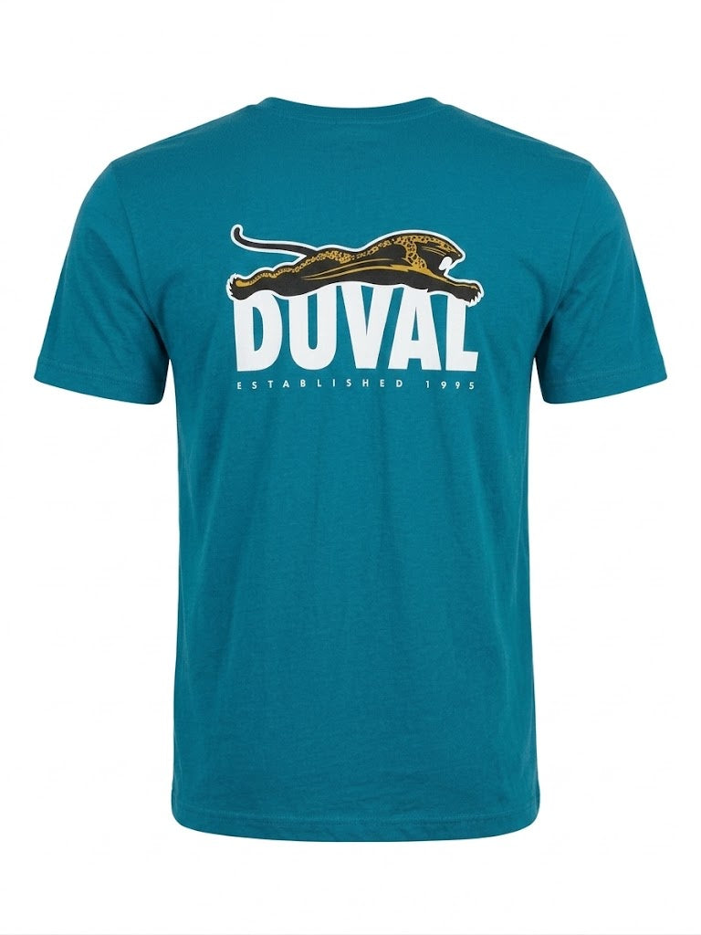 Duval Threads Men's 1995 Leaping Jaguar Teal Tee
